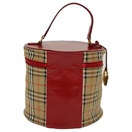 Autre Marque-Burberrys Nova Check Vanity Cosmetic Pouch Nylon Leather Beige Red Auth 46464-Red,Beige