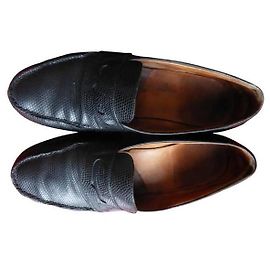 J.M. WESTON 180Lizard Black Leather Loafers Black
