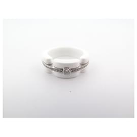 Chanel-BAGUE CHANEL ULTRA CERAMIQUE BLANCHE OR BLANC 18K & DIAMANT T50 RING-Blanc