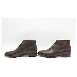 John Lobb-JOHN LOBB SHOES CANONBURY ANKLE BOOTS 7E 41 LOW BOOTS BROWN LEATHER-Brown