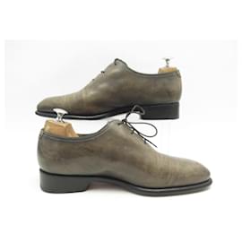 Santoni-SANTONI CARTER SHOES 11732 Richelieu 6 IT 41 FR LEATHER KHAKI SHOES-Khaki