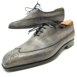 Berluti-BERLUTI OXFORD SHOES WITH FLOWER TOE 7 41 GRAY LEATHER SHOE SHOES-Grey