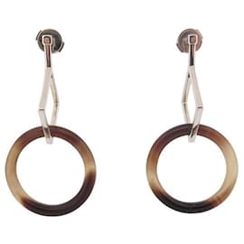 Hermès-HERMES PENDANT EARRINGS STERLING SILVER 925 & HORN HORN EARRINGS-Other