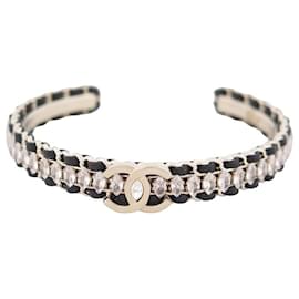 Chanel-NEW CHANEL CUFF BRACELET WITH INTERLACED CHAINS & STRASS 20 METAL STRAP NEW-Golden