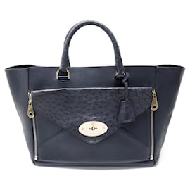 Mulberry-MULBERRY WILLOW LARGE NAVY BLUE OSTRICH LEATHER HAND BAG PURSE-Navy blue