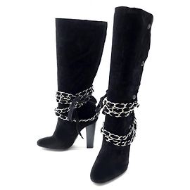 NEUF CHAUSSURES ISABEL MARANT BOTTES A CHAINES EN DAIM NOIR 38 BOOTS SHOES Noir