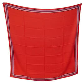 Hermès-NINE CARRE GEANT HERMES FRAME LIST AU THREAD IN CASHMERE AND RED SILK-Red