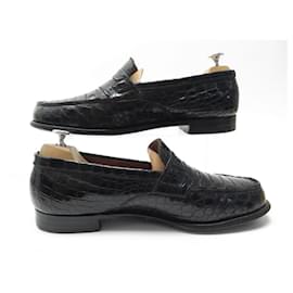 JM Weston-JM WESTON LOAFERS 180 8.5C 42.5 BLACK CROCO LEATHER LOAFERS SHOES-Black