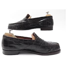 JM Weston-JM WESTON LOAFERS 180 8.5C 42.5 CROCO LEATHER LOAFERS SHOE-Brown
