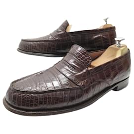 JM Weston-JM WESTON LOAFERS 180 8.5C 42.5 CROCO LEATHER LOAFERS SHOES-Brown