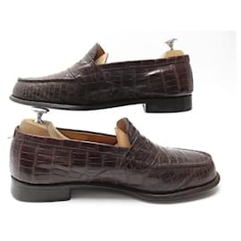 JM Weston-JM WESTON LOAFERS 180 8.5C 42.5 CROCO LEATHER LOAFERS SHOES-Brown