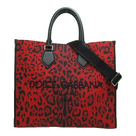 Dolce & Gabbana Leopard Print Canvas Tote Bag Red