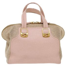 FENDI Chameleon Hand Bag Leather Canvas 2way Pink Brown Auth bs6469 Brown Pink