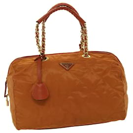 Prada-PRADA Chain Boston Bag Nylon Naranja Auth bs6566-Naranja