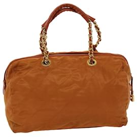 Prada-PRADA Chain Boston Bag Nylon Orange Auth bs6566-Orange