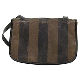 Fendi-FENDI Pecan Canvas Shoulder Bag Black Brown Auth bs6553-Brown,Black