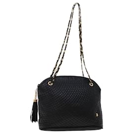 Bally-BALLY Chain Shoulder Bag Leather Black Auth bs6487-Black