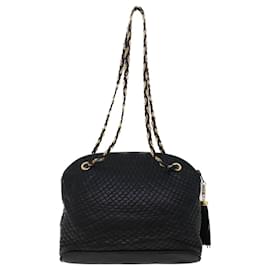Bally-BALLY Chain Shoulder Bag Leather Black Auth bs6487-Black