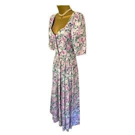 Autre Marque-Laura Ashley Vestido de Té de Pradera Floral de Algodón Vintage para Mujer EE. UU. 6 Reino Unido 10 raro 1980-Multicolor