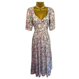 Autre Marque-Laura Ashley Vestido de Té de Pradera Floral de Algodón Vintage para Mujer EE. UU. 6 Reino Unido 10 raro 1980-Multicolor