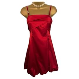 Karen Millen-KAREN MILLEN Womens Red Satin Strappy Fit & Flare Bubble Hem Mini Dress UK 10-Red