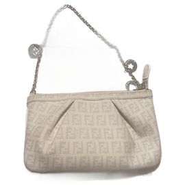 Fendi Baguette Monogramm Stofftasche Weiß Grau Weiß Grau