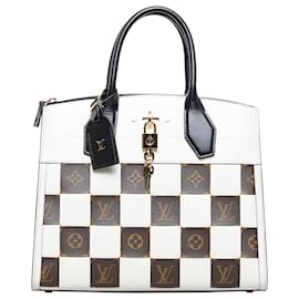 Louis Vuitton Calfskin Monogram Damier Tressage City Steamer MM Creme Beige  - The Lux Portal