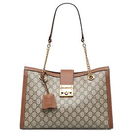 Gucci Braune mittelgroße GG Supreme Vorhängeschloss-Einkaufstasche Braun Beige