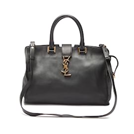 Yves Saint Laurent-Leather Monogram Baby Cabas GRP394461-Black