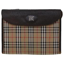 Autre Marque-Burberrys Nova Check Clutch Bag Nylon Leather Beige Auth am4674-Beige