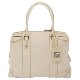 Fendi-FENDI Boston Bag Leather White Auth bs6767-White