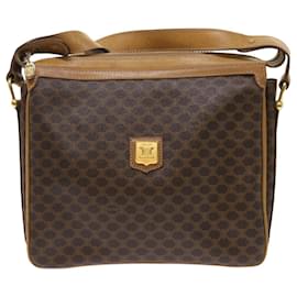Céline-CELINE Macadam Canvas Shoulder Bag PVC Leather Brown Auth ar9883b-Brown