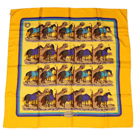 Hermès-HERMES CARRE 90 ECURiES Scarf Silk Yellow Blue Auth bs6679-Blue,Yellow