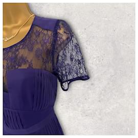 Whistles-Whistles Clara Robe violette plissée en mousseline de soie et dentelle à manches courtes pour femme UK 8 UE 36-Violet