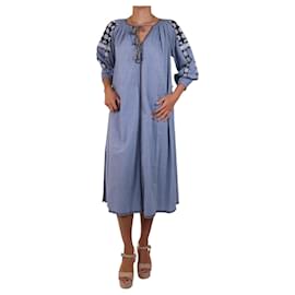 Ulla Johnson-Blue kaftan sleeve embroidery midi dress - size US 4-Blue