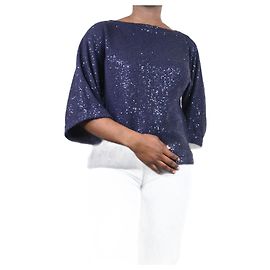 Oscar de la Renta Blauer Langarm-Paillettenpullover – Größe M Blau