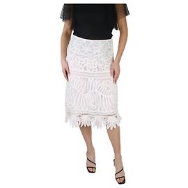 Ralph Lauren Weißer, bestickter Midirock – Größe US 8 Weiß