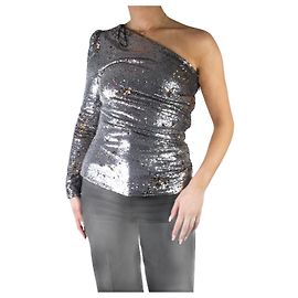 Maje Silbernes One-Shoulder-Top mit Pailletten – Großbritannien 8 Andere