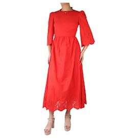 Autre Marque-Vestido midi bordado vermelho com costas abertas - tamanho UK 8-Vermelho