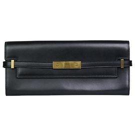 Saint Laurent Clutch Manhattan preta com fivela dourada Preto