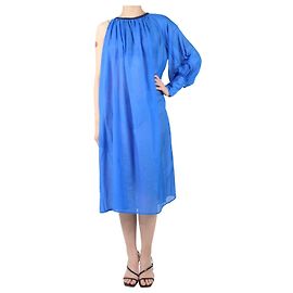 Zeus + Dione Blue one-shoulder sheer midi dress - size UK 10 Blue