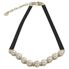 Christian Dior-Gargantilla de tela con perlas doradas-Dorado