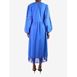 Ulla Johnson-Blue silk puff-sleeved fringed midi dress - size UK 6-Blue
