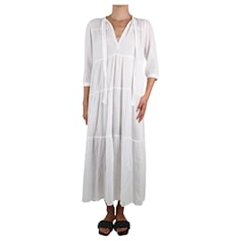 Autre Marque-Vestido midi branco de algodão com amarração no pescoço - tamanho S-Branco