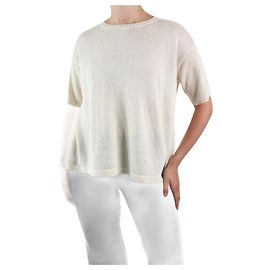 Weekend Max Mara Cremefarbener Kurzarmpullover mit Rundhalsausschnitt – Größe S Roh