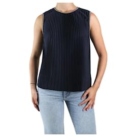 Fabiana Filippi-Blusa sem mangas plissada azul marinho com acabamento em diamante - tamanho IT 42-Azul marinho