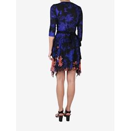 Diane Von Furstenberg-Black silk floral wrap dress - size US 6-Black