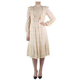 Céline-Cream embroidered ruffle dress - size UK 8-Cream