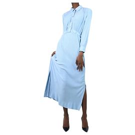 Jonathan Simkhai Blaues, langärmeliges, drapiertes Hemdblusenkleid mit Struktur – Größe XS Blau