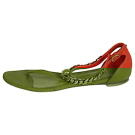 Alexander Mcqueen-Orange thong sandals with gold skull chain - size EU 37.5-Orange
